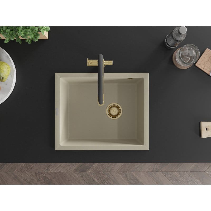 Mexen Pedro évier en granit 1 bac 560 x 460 mm, beige, siphon doré - 6508561000-69-G