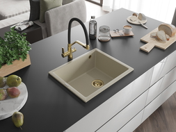 Mexen Pedro évier en granit à 1 cuve 560 x 460 mm, Beige, siphon Or - 6508561000-69-G