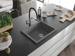 Mexen Pedro évier en granit 1 bac 560 x 460 mm, gris, siphon chromé - 6508561000-71