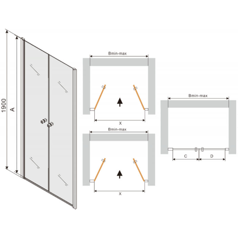 Mexen Texas porte de douche pivotante 80 cm, transparent, chrome - 880-080-000-01-00