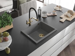 Mexen Pedro évier en granit à 1 cuve 560 x 460 mm, Gris, siphon Or - 6508561000-71-G