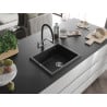 Mexen Pedro évier en granit 1 bac 560 x 460 mm, noir/argent métallique, siphon chromé - 6508561000-73