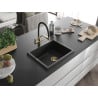 Mexen Pedro évier en granit 1 bac 560 x 460 mm, noir/argenté métallisé, siphon doré - 6508561000-73-G