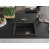 Mexen Pedro évier en granit 1 bac 560 x 460 mm, noir/argenté métallisé, siphon doré - 6508561000-73-G