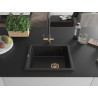 Mexen Pedro évier en granit 1 bac 560 x 460 mm, noir/métallisé argenté, siphon doré - 6508561000-73-G