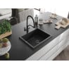 Mexen Pedro évier en granit 1 bac 560 x 460 mm, noir/argent métallisé, siphon noir - 6508561000-73-B