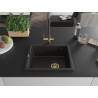 Mexen Pedro évier en granit à 1 bac 560 x 460 mm, noir/or métallique, bonde dorée - 6508561000-75-G