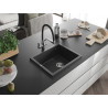 Mexen Pedro évier en granit à 1 bac 560 x 460 mm, noir moucheté, siphon chromé - 6508561000-76