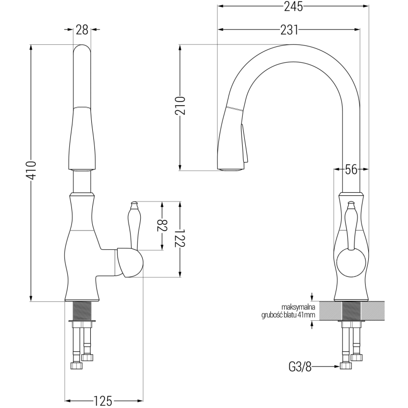 Mexen Andres évier en granit à 1,5 bac avec égouttoir et mitigeur de cuisine Savita, noir/doré métallisé
