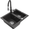 Mexen Carlos évier en granit 1,5 bac avec robinet de cuisine Savita, noir moucheté - 6518-76-672601-76