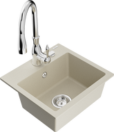 Mexen Milo évier en granit 1 bac avec robinet de cuisine Savita, beige - 6505-69-672601-00