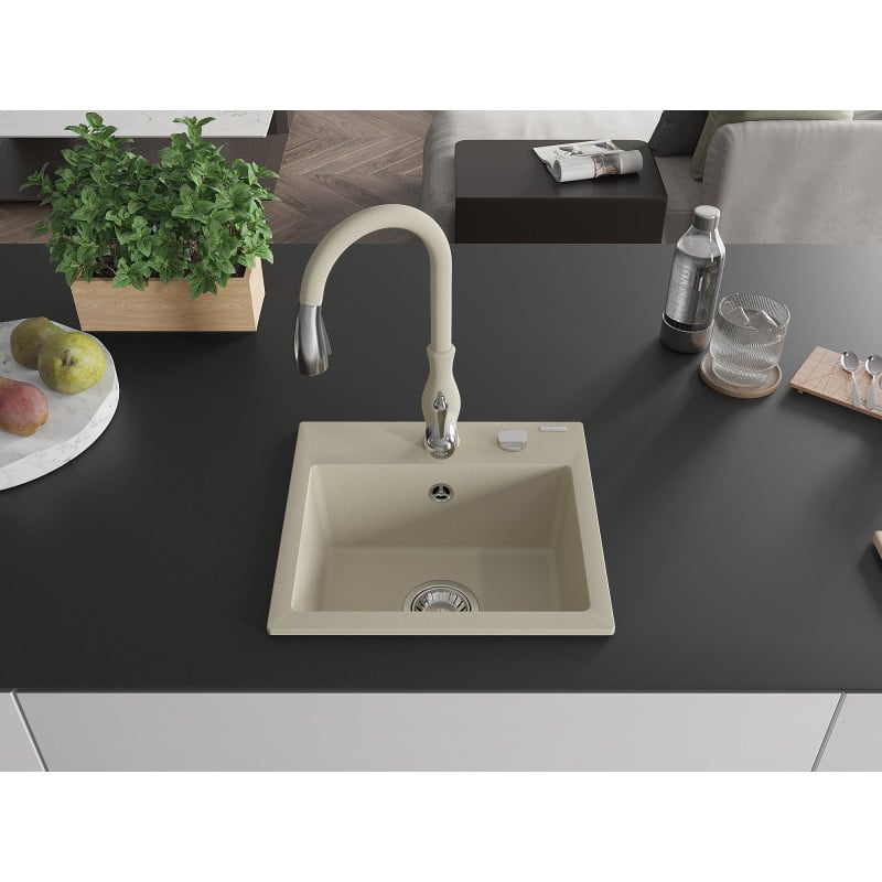 Mexen Milo évier de cuisine en granit 1 bac avec robinet de cuisine Savita, beige - 6505-69-672601-69