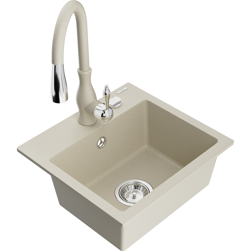 Mexen Milo évier de cuisine en granit 1 bac avec robinet de cuisine Savita, beige - 6505-69-672601-69