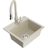 Mexen Milo évier en granit 1 bac avec robinet de cuisine Savita, beige - 6505-69-672601-69