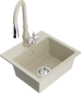 Mexen Milo évier de cuisine en granit 1 bac avec robinet de cuisine Savita, beige - 6505-69-672601-69