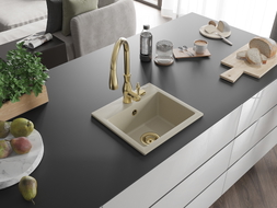Mexen Milo évier en granit 1-bassin avec robinet de cuisine Savita, beige - 6505-69-672601-50