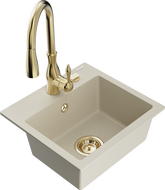 Mexen Milo évier en granit 1-bassin avec robinet de cuisine Savita, beige - 6505-69-672601-50