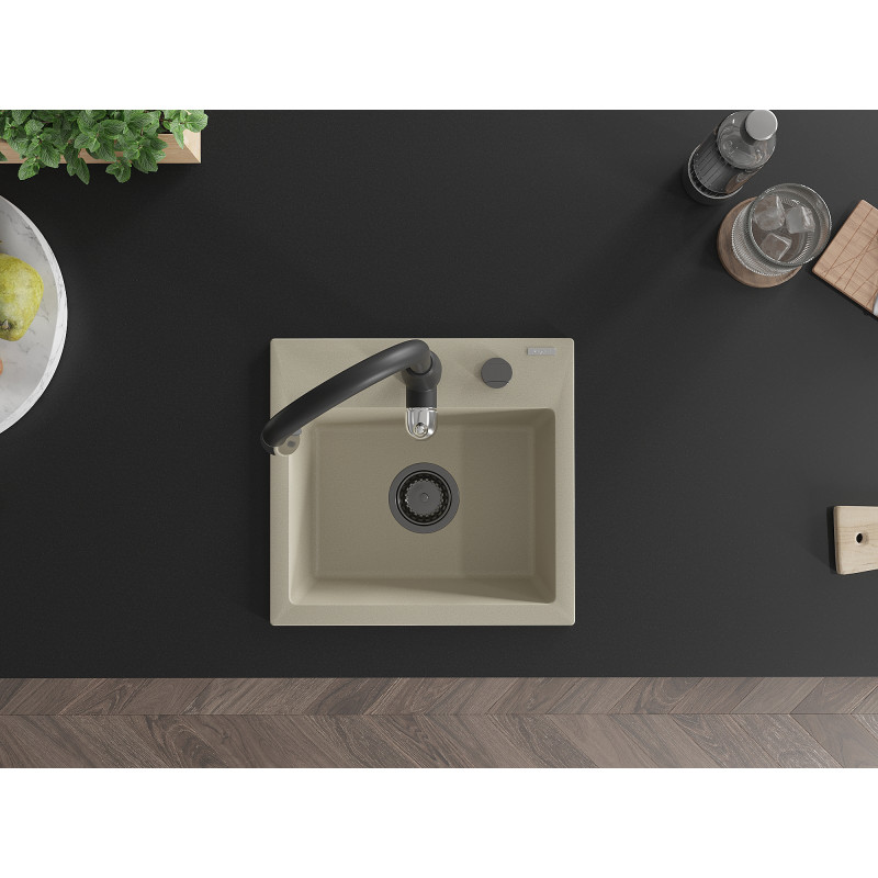 Mexen Milo évier en granit 1-bassin avec robinet de cuisine Savita, beige - 6505-69-672601-70