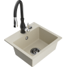 Mexen Milo évier en granit 1 bac avec robinet de cuisine Savita, beige - 6505-69-672601-70