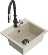 Mexen Milo évier en granit à 1 bac avec robinet de cuisine Savita, beige - 6505-69-672601-70