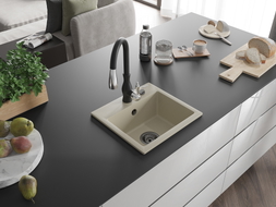 Mexen Milo évier en granit 1-bassin avec robinet de cuisine Savita, beige - 6505-69-672601-70