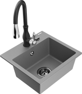 Mexen Milo évier en granit 1 cuve avec robinet de cuisine Savita, gris - 6505-71-672601-70-B