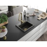 Mexen Milo évier en granit 1 vasque avec robinet de cuisine Savita, noir/or métallique- 6505-75-672601-50