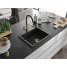 Mexen Pedro évier en granit 1 bac 560 x 460 mm, noir, siphon doré - 6508561000-77-G