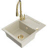 Mexen Enzo évier en granit 1 bac avec égouttoir et robinet de cuisine Savita, beige - 6506-69-672601-50