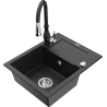 Mexen Enzo évier de cuisine en granit 1 bac avec égouttoir et mitigeur Savita, noir/argent métallisé - 6506-73-672601-70