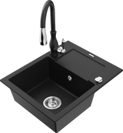Mexen Enzo évier de cuisine en granit 1 bac avec égouttoir et mitigeur Savita, noir - 6506-77-672601-70