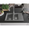 Mexen Gaspar évier granit 1,5 bac avec égouttoir et robinet de cuisine Savita, gris - 6507-71-672601-00