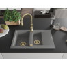 Mexen Gaspar évier en granit 1,5 bac avec égouttoir et robinet de cuisine Savita, gris - 6507-71-672601-50