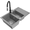 Mexen Gaspar évier en granit 1,5 cuves avec égouttoir et robinet de cuisine Savita, gris - 6507-71-672601-70