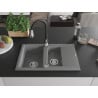 Mexen Gaspar évier en granit 1,5 bol avec égouttoir et robinet de cuisine Savita, gris - 6507-71-672601-70