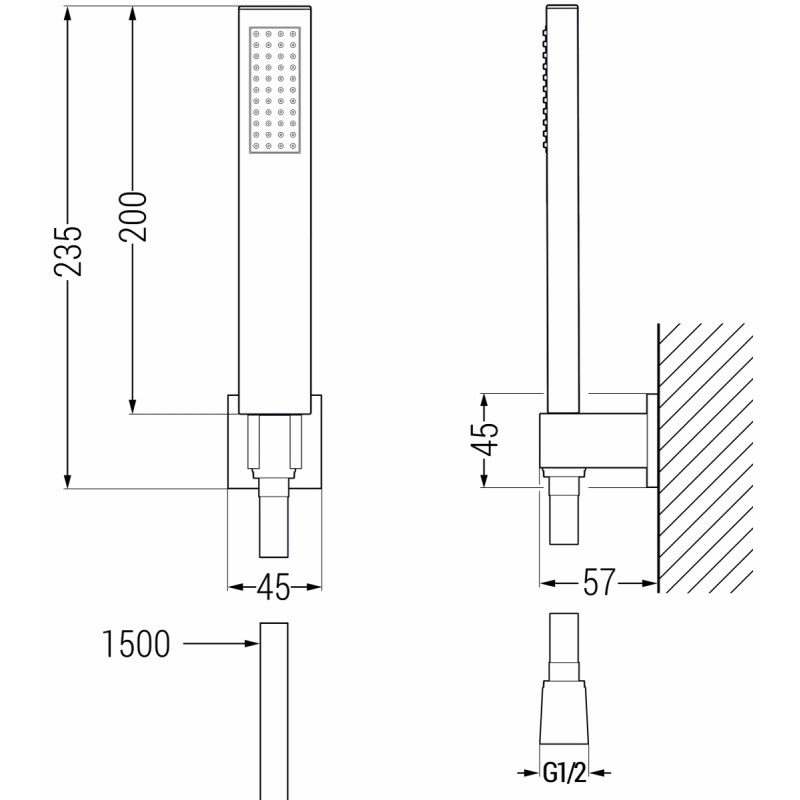 Mexen R-02 ensemble de douche à main, gris métallisé brossé - 785005050-66