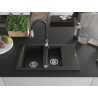 Mexen Gaspar évier en granit 1,5 cuves avec égouttoir et robinet de cuisine Savita, noir/or - 6507-75-672601-70