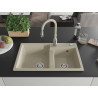 Mexen Tomas évier granit 2 bacs avec robinet de cuisine Savita, beige - 6516-69-672601-69