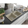 Mexen Tomas évier granit 2 bacs avec robinet de cuisine Savita, beige - 6516-69-672601-69