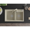 Mexen Tomas évier granit 2 bacs avec robinet de cuisine Savita, beige - 6516-69-672601-69