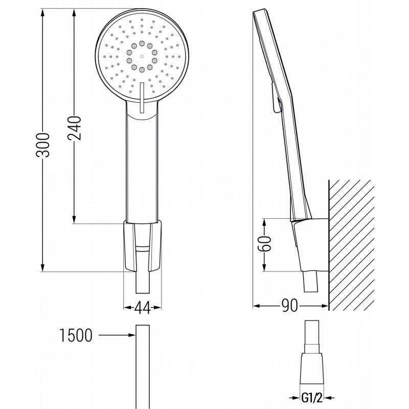Mexen R-40 ensemble de douche à main, gris fusil brossé - 785405052-66