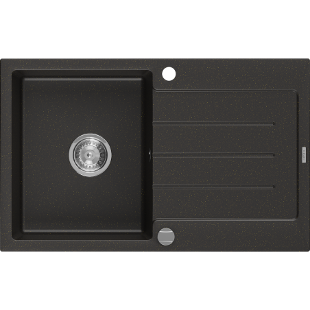 Mexen Bruno évier en granit 1 bac avec égouttoir 795 x 495 mm, noir/doré métallisé, siphon chromé- 6513791010-75