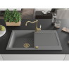 Mexen Leo Évier en granit à 1 bac avec égouttoir et robinet de cuisine Carla, gris - 6501-71-670700-50