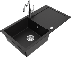 Mexen Leo évier en granit 1 bac avec égouttoir et mitigeur de cuisine Carla, noir - 6501-77-670700-00