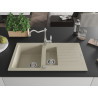 Mexen Matias évier en granit 1,5-cuves avec égouttoir et robinet de cuisine Carla, beige - 6502-69-670700-00