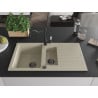 Mexen Matias évier en granit 1,5 cuve avec égouttoir et robinet de cuisine Carla, beige - 6502-69-670700-70