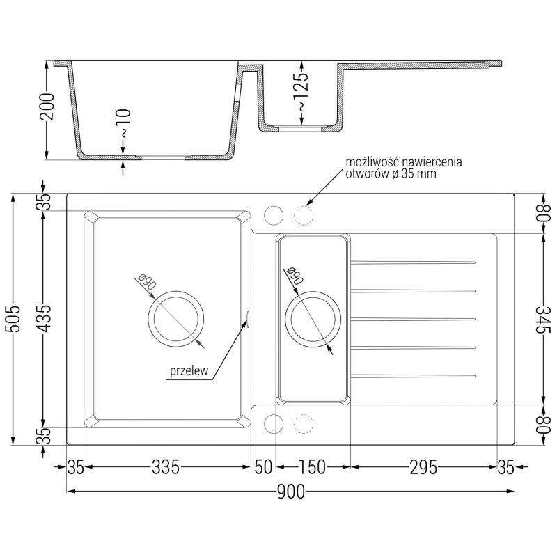 Mexen Matias évier en granit 1,5 cuves avec égouttoir et robinet de cuisine Carla, noir - 6502-77-670700-70