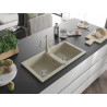 Mexen Mario évier en granit 2 bacs avec robinet de cuisine Carla, beige - 6504-69-670700-69