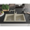 Mexen Mario évier en granit 2 bacs avec robinet de cuisine Carla, beige - 6504-69-670700-69