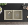 Mexen Mario évier en granit 2 bacs avec robinet de cuisine Carla, beige - 6504-69-670700-69